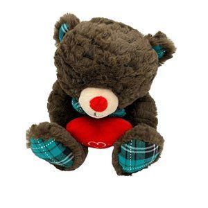 Animal Adventure plush heart brown I love‎ you Valentine's  bear 2016 plaid tie